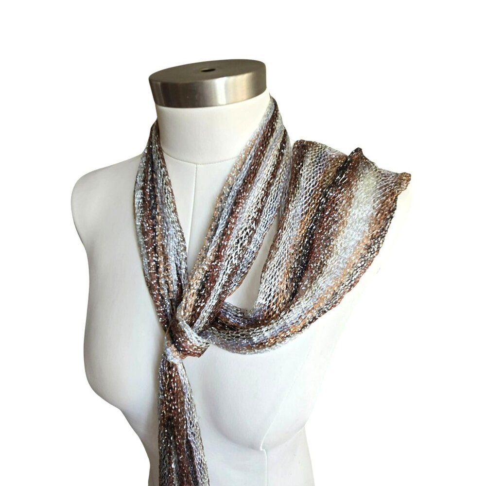 Elegant Metallic Knit Scarf Wrap With Fringe For Women 50x70 JJ4074